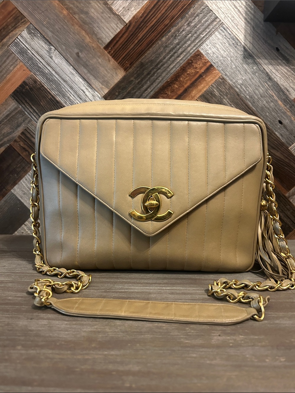 Vintage Chanel Mademoiselle Vertical Quilted Shoulder Bag